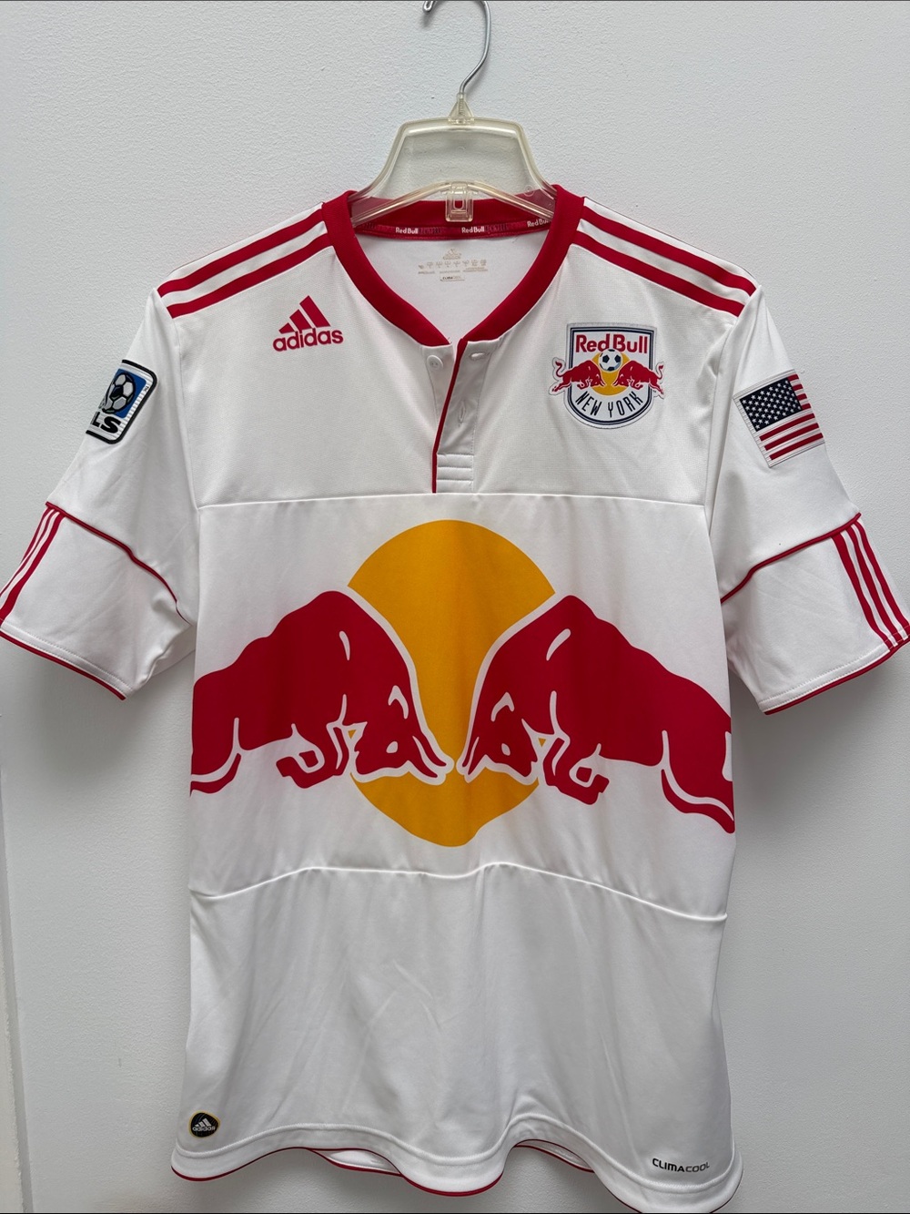 adidas White Red New York Red Bulls Jersey with Yellow Logo